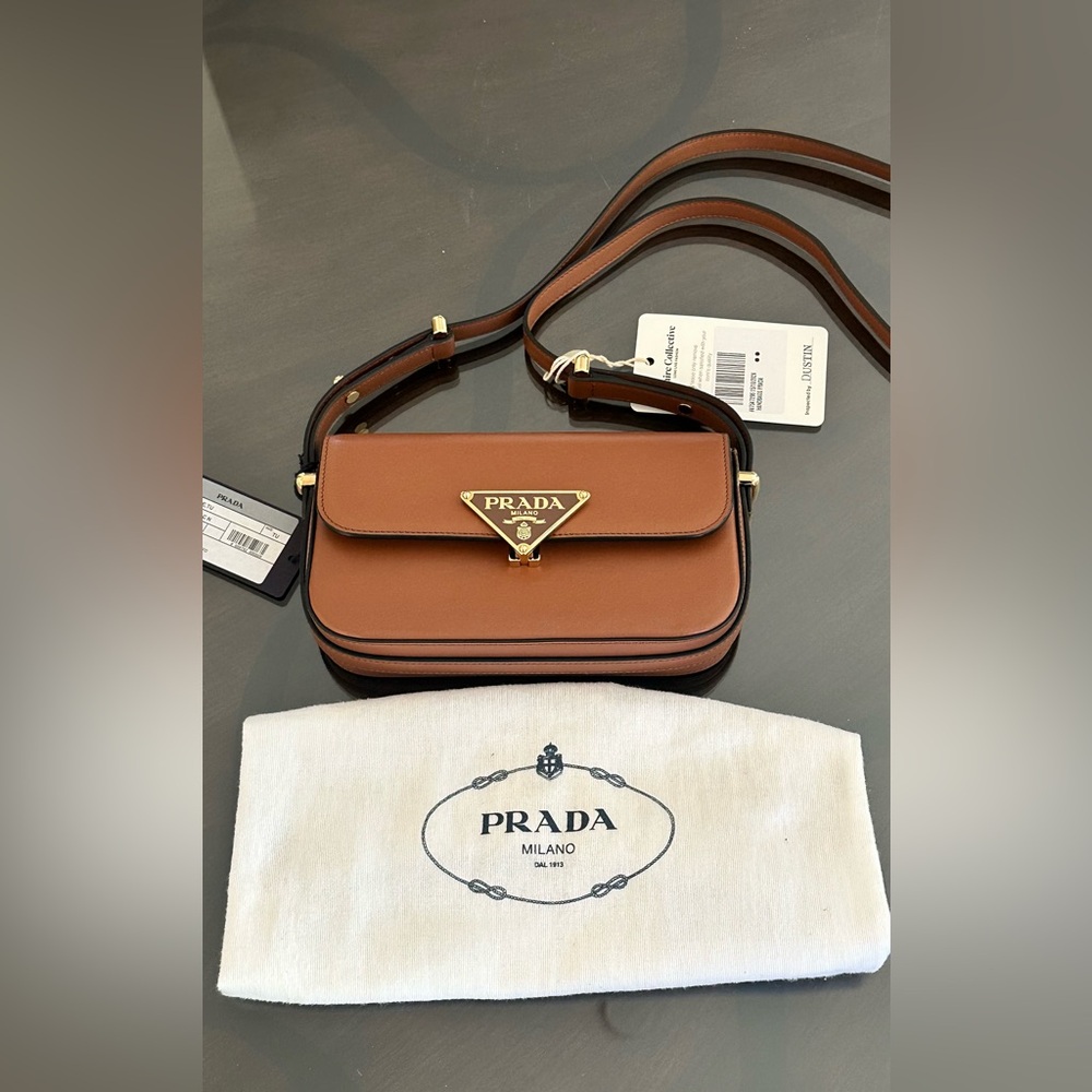Prada Logo Plaque Leather Crossbody Bag